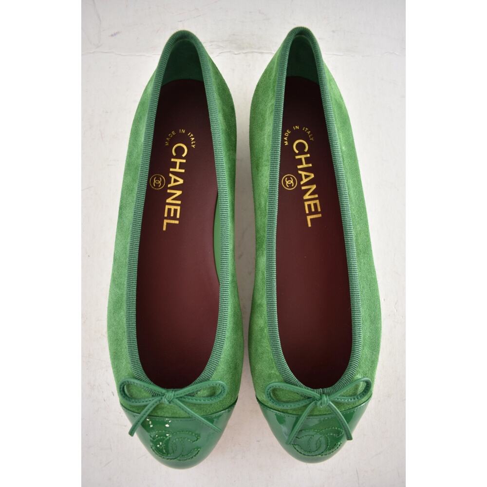 Chanel 26A Green Suede Patent Leather CC Logo Bow Tie Ballet Ballerina Flat 36 - Picture 15 of 16